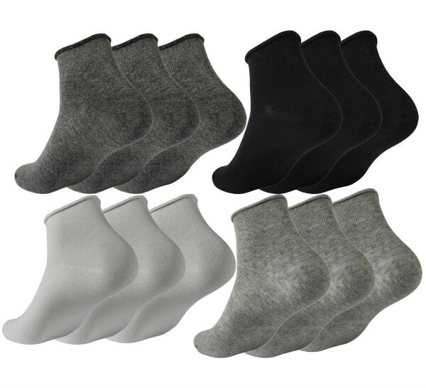12 Paar Damen Sneaker halbhoch Socken ohne Gummi Baumwolle, 35-38 39-42