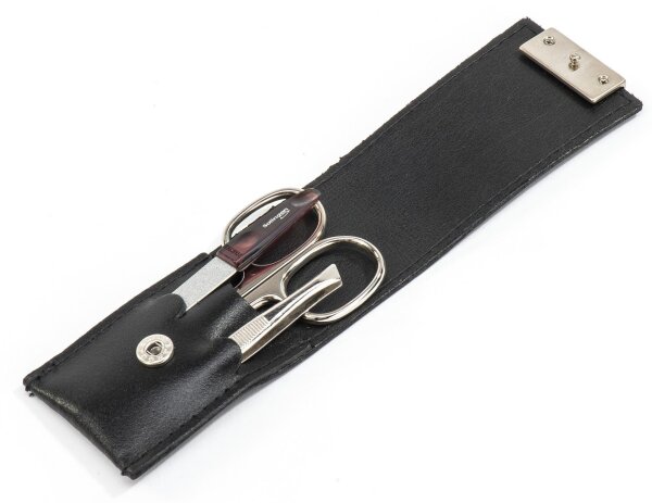3-tlg Solingen Maniküre Set mit Leder Etui, Nagelschere, Feile, Pinzette, Made in Germany