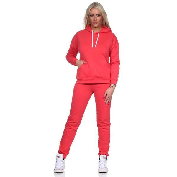 Damen Jogginganzug Freizeitanzug mit Kapuzenpullover; Koralle 2XL/44