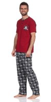 Herren Pyjama Baumwolle Schlafhose und Shirt kurz-arm Schlafanzug; Rot M