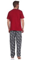 Herren Pyjama Baumwolle Schlafhose und Shirt kurz-arm Schlafanzug; Rot M