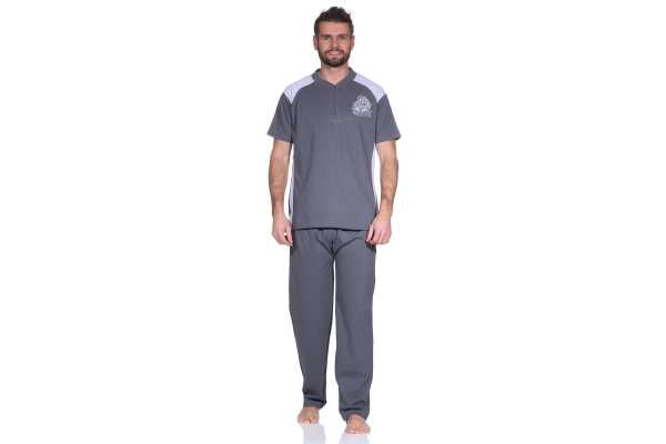 Herren Pyjama Sommer Schlafhose und Shirt kurz-arm; Grau XXL