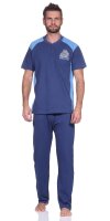 Herren Pyjama Sommer Schlafhose und Shirt kurz-arm; Blau L