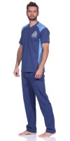 Herren Pyjama Sommer Schlafhose und Shirt kurz-arm; Blau L