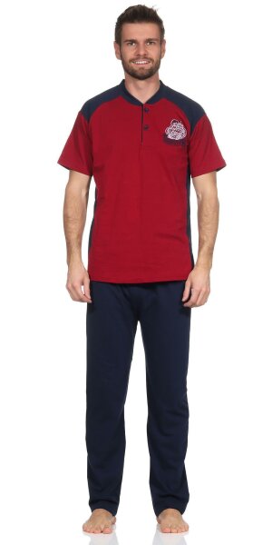 Herren Pyjama Sommer Schlafhose und Shirt kurz-arm; Rot M