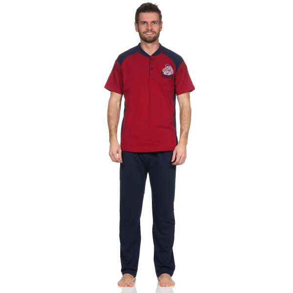 Herren Pyjama Sommer Schlafhose und Shirt kurz-arm; Rot L