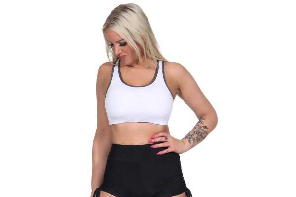 Damen Sport-BH ohne Bügel in 5 Farben, Mittlere Stützkraft Weiß XS