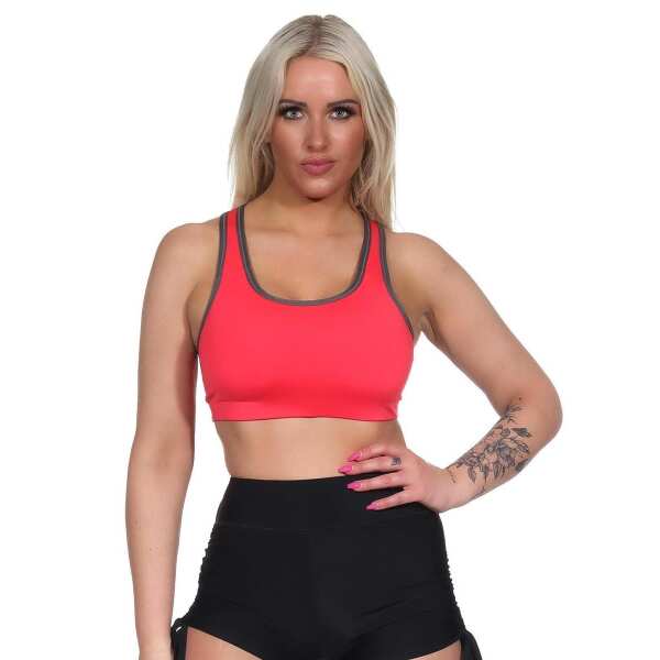 Damen Sport-BH ohne Bügel in 5 Farben, Mittlere Stützkraft Koralle M