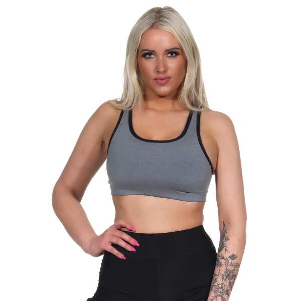 Damen Sport-BH ohne Bügel in 5 Farben, Mittlere Stützkraft Grau L