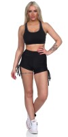 Damen Sport Shorts Hotpants kurz Radler Fitness; Schwarz XL/2XL