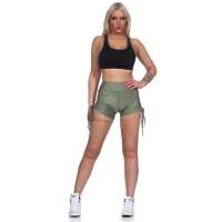 Damen Sport Shorts Hotpants kurz Radler Fitness; Khaki M/L
