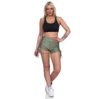 Damen Sport Shorts Hotpants kurz Radler Fitness; Khaki M/L