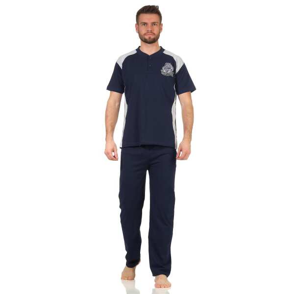 Herren Pyjama Sommer Schlafhose und Shirt kurz-arm; Dunkelblau M