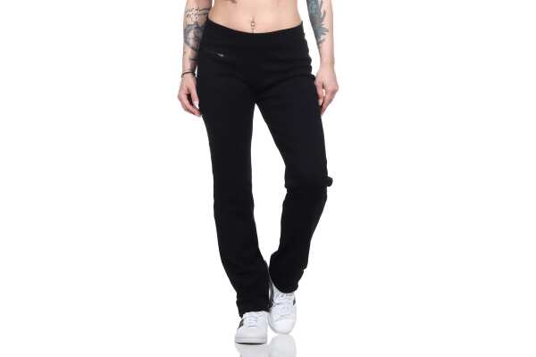 Damen Jogginghose lang Sport-Hose Baumwolle mit Tasche; Schwarz L/40