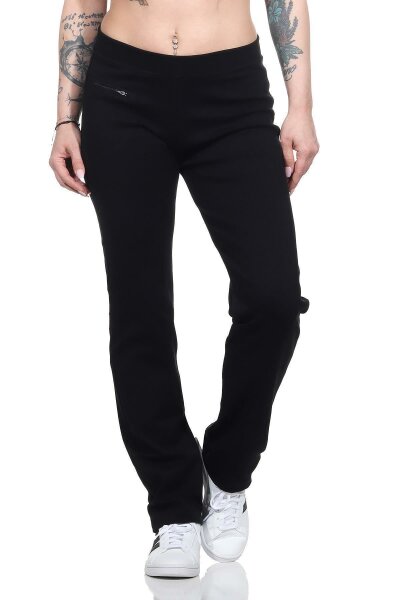 Damen Jogginghose lang Sport-Hose Baumwolle mit Tasche; Schwarz XL/42