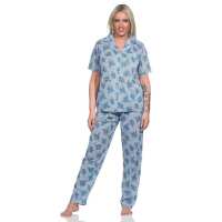 Damen Pyjama zweiteiliger Schlafanzug Pyjama-Set; Blau XL/42