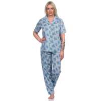 Damen Pyjama zweiteiliger Schlafanzug Pyjama-Set; Blau XL/42