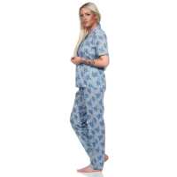 Damen Pyjama zweiteiliger Schlafanzug Pyjama-Set; Blau XL/42