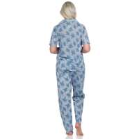 Damen Pyjama zweiteiliger Schlafanzug Pyjama-Set; Blau XL/42