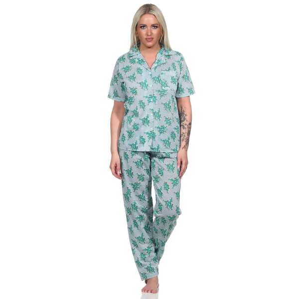 Damen Pyjama zweiteiliger Schlafanzug Pyjama-Set; Grün L/40