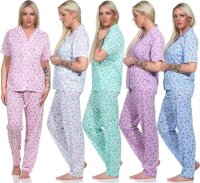 Damen Pyjama kurzarm Schlafanzug Blumenmuster Knopfleiste;