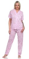 Damen Pyjama kurzarm Schlafanzug Blumenmuster Knopfleiste;