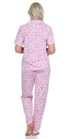 Damen Pyjama kurzarm Schlafanzug Blumenmuster Knopfleiste;