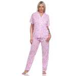 Damen Pyjama kurzarm Schlafanzug Blumenmuster Knopfleiste;