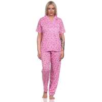 Damen Pyjama kurzarm Schlafanzug Pyjama-Set;  Pink L/40