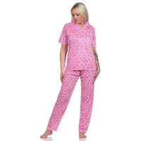 Damen Pyjama kurzarm Schlafanzug Pyjama-Set;  Pink L/40