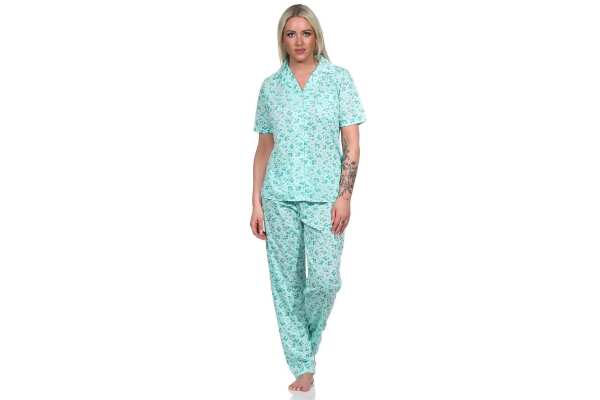 Damen Pyjama kurzarm Schlafanzug Pyjama-Set;  Grün L/40