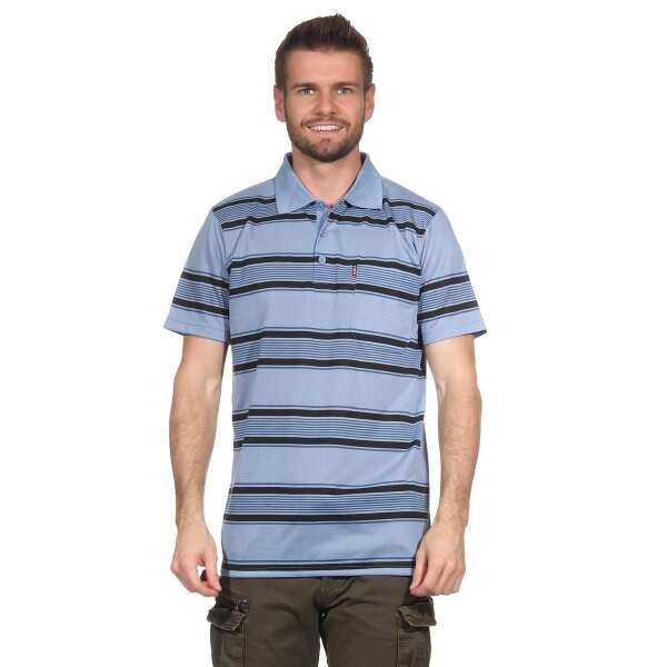 Herren Poloshirt Sommer Polo-Hemd Kurzarm gestreift, Grau-Blau M