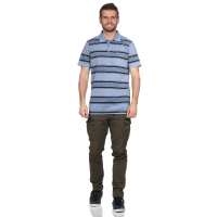 Herren Poloshirt Sommer Polo-Hemd Kurzarm gestreift, Grau-Blau M