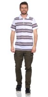 Herren Poloshirt Sommer Polo-Hemd Kurzarm gestreift, Weiß M