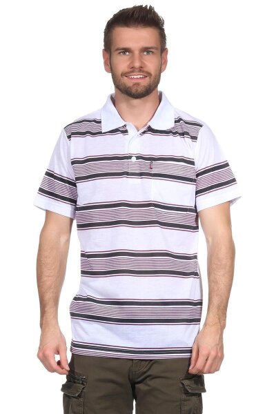 Herren Poloshirt Sommer Polo-Hemd Kurzarm gestreift, Weiß L