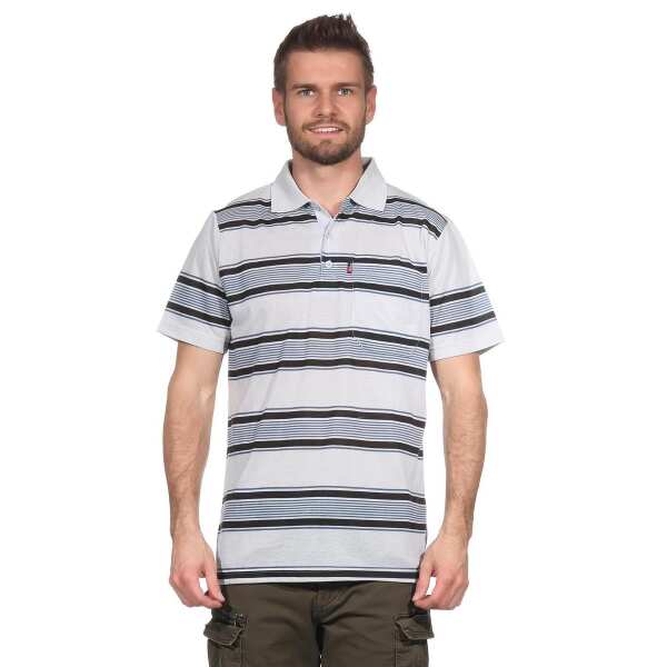Herren Poloshirt Sommer Polo-Hemd Kurzarm gestreift, Hellgrau M