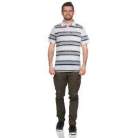 Herren Poloshirt Sommer Polo-Hemd Kurzarm gestreift, Hellgrau M
