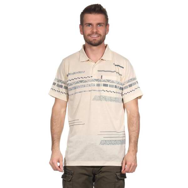 Herren Poloshirt Sommer Polo-Hemd Kurzarm mit Muster,  Beige L