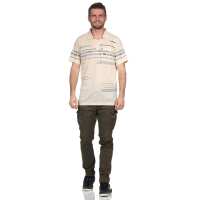 Herren Poloshirt Sommer Polo-Hemd Kurzarm mit Muster,  Beige L