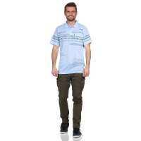 Herren Poloshirt Sommer Polo-Hemd Kurzarm mit Muster,  Hellblau M