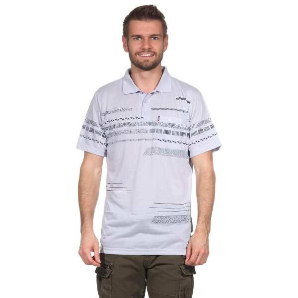Herren Poloshirt Sommer Polo-Hemd Kurzarm mit Muster,  Hellgrau M