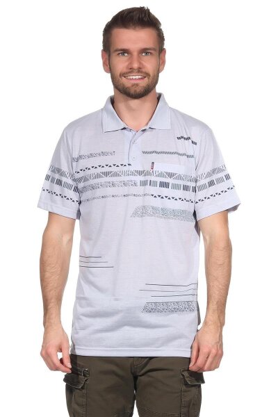 Herren Poloshirt Sommer Polo-Hemd Kurzarm mit Muster,  Hellgrau L