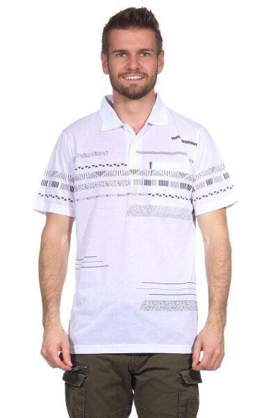 Herren Poloshirt Sommer Polo-Hemd Kurzarm mit Muster,  Weiß M
