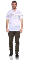 Herren Poloshirt Sommer Polo-Hemd Kurzarm mit Muster,  Weiß M