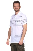 Herren Poloshirt Sommer Polo-Hemd Kurzarm mit Muster,  Weiß M