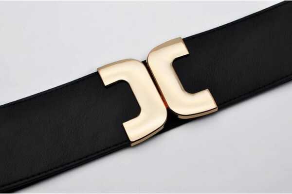 Ovaler Damengürtel Mit Metallschnalle - Schmaler Ledergürtel In Schwarz/gold, Elegant & Vielseitig