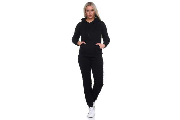 Damen Jogginganzug Freizeitanzug mit Kapuzenpullover;  Schwarz/2XL/44