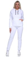 Damen Jogginganzug Freizeitanzug mit Kapuzenpullover;  Weiß/L/40