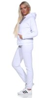 Damen Jogginganzug Freizeitanzug mit Kapuzenpullover;  Weiß/L/40