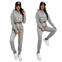 Damen Jogginganzug Freizeitanzug mit Kapuzenpullover;  Graumeliert XL/42